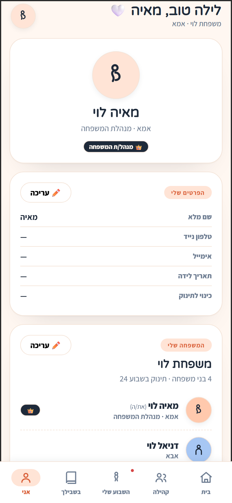 פרופיל וניהול המשפחה